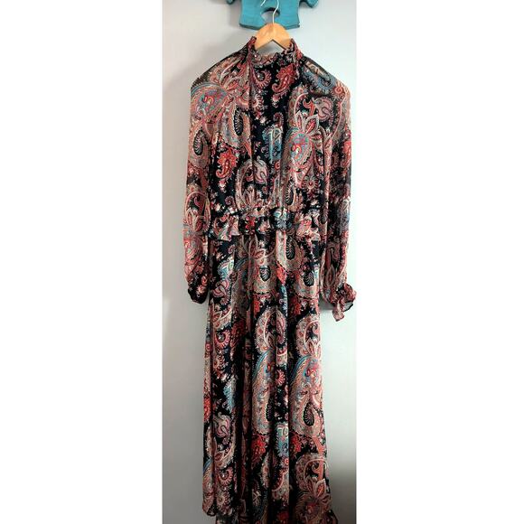 Banana Republic Dresses & Skirts - BR x Olivia Palermo Silk Paisley Hi-Low Maxi Dress Black Teal Orange XS